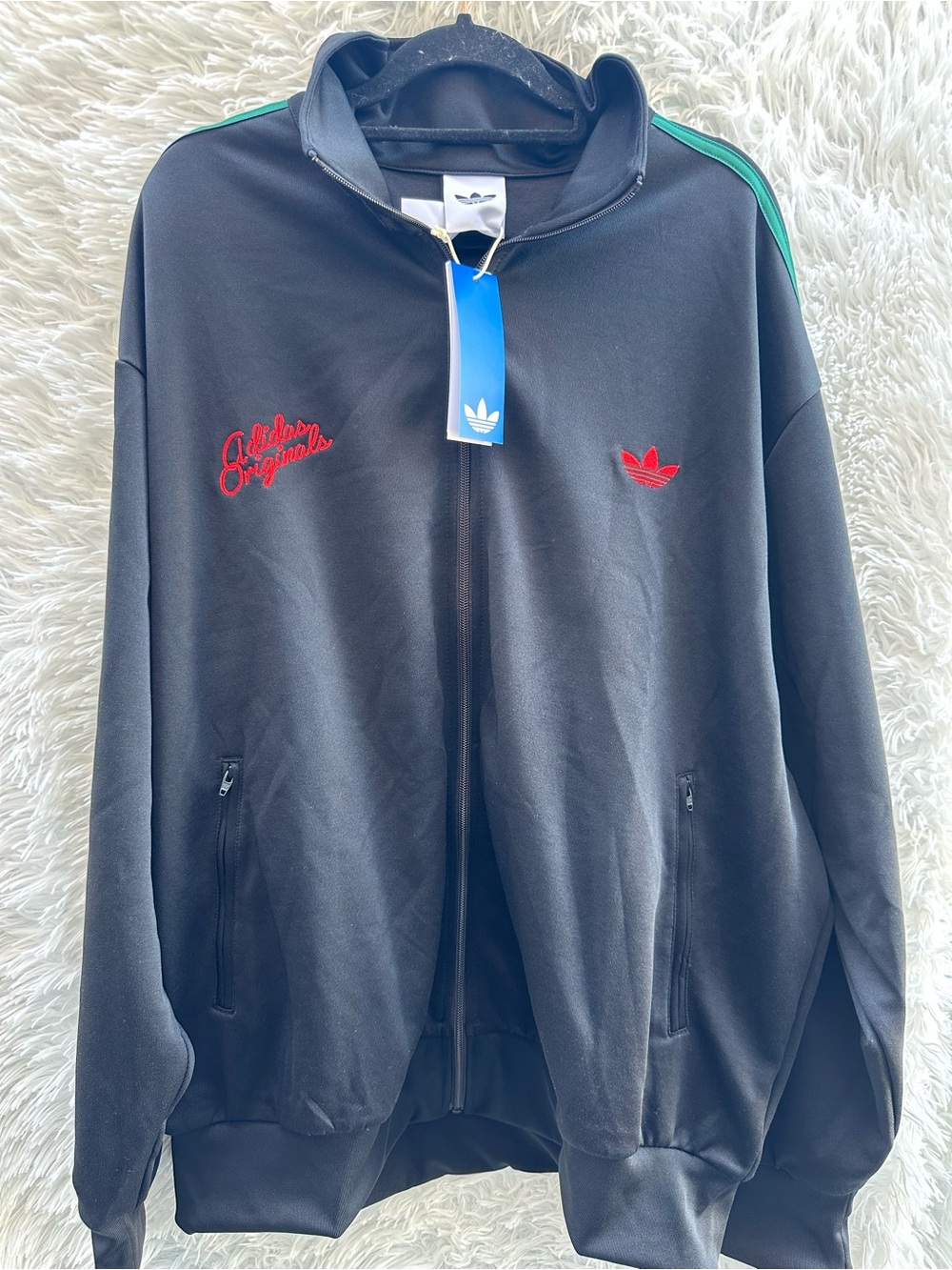 Adidas Originals Men's Black Track Jacket with Red Embroidery